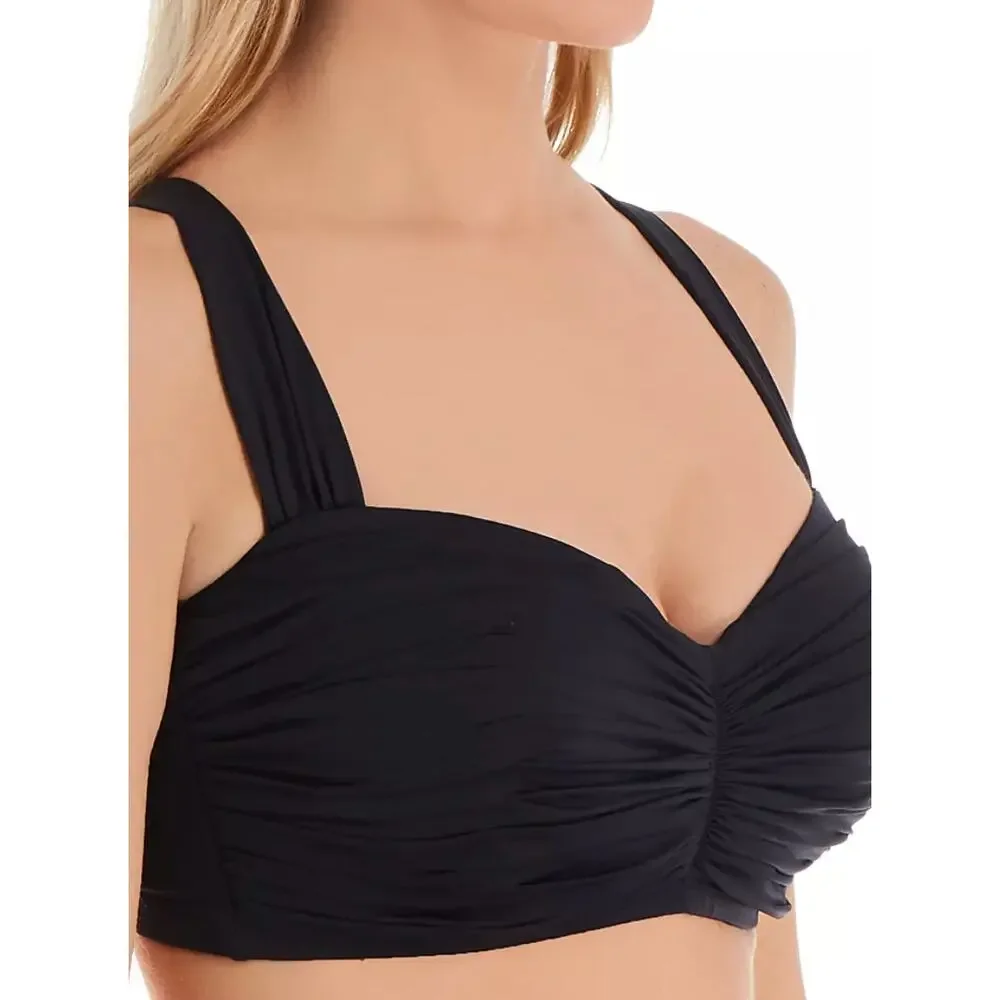 Bleu by Rod Beattie Women's Shirred Underwire D-Cup Bikini Top Black 34D NEW NWT